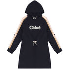 Girls Navy Blue Logo Hooded Dress, 1, hi-res