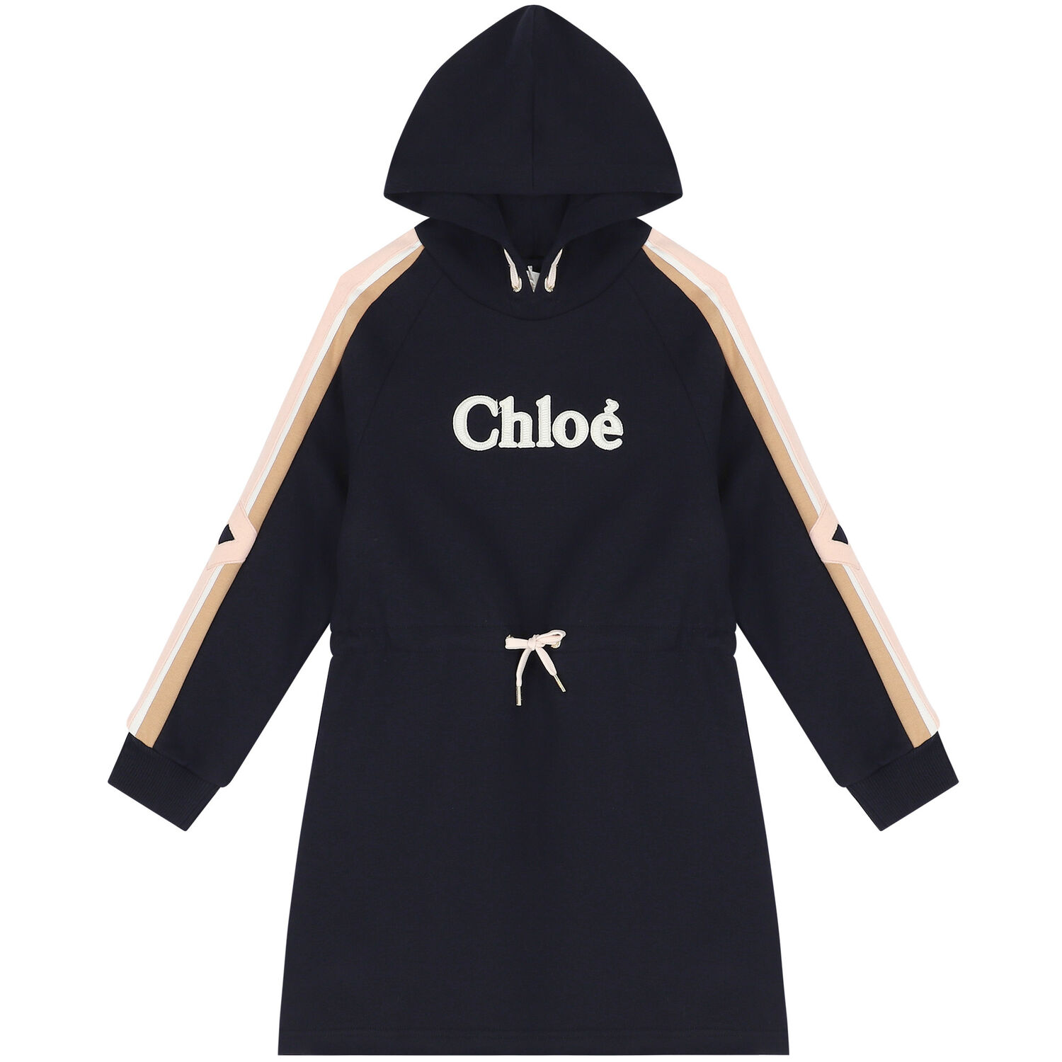 Girls Navy Blue Logo Hooded Dress, 1, hi-res