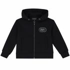 سترة رياضية هودى بسحاب بالشعار باللون الاسود للاولاد, 1, hi-res