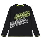 Boys Black Logo Long Sleeve Top, 1, hi-res