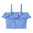 بلوزة بنات مطبوعة بالزهور مكشكشة باللون الأزرق, 2, hi-res