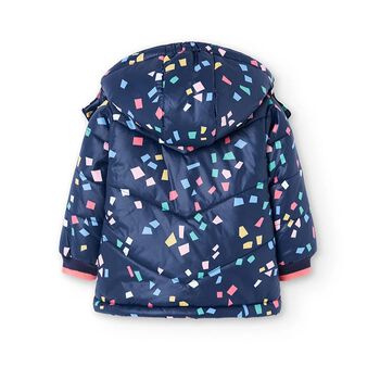 Girls Navy Blue & Pink Padded Puffer Jacket
