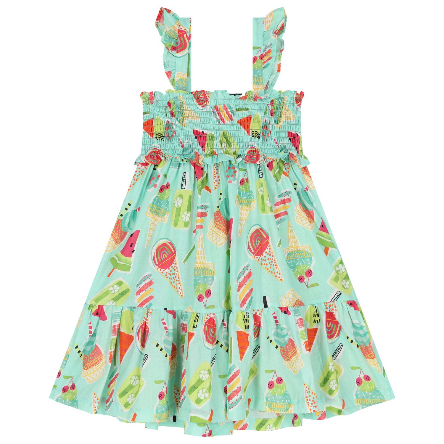 طقم فستان بنات بطبعة آيس كريم باللون الأخضر, 1, hi-res image number null