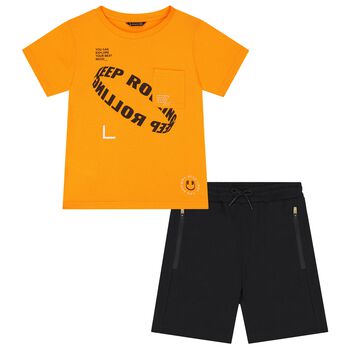 Boys Orange Print Shorts Set