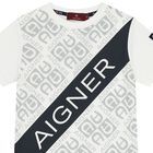 Boys White & Navy Blue Logo T-Shirt, 2, hi-res