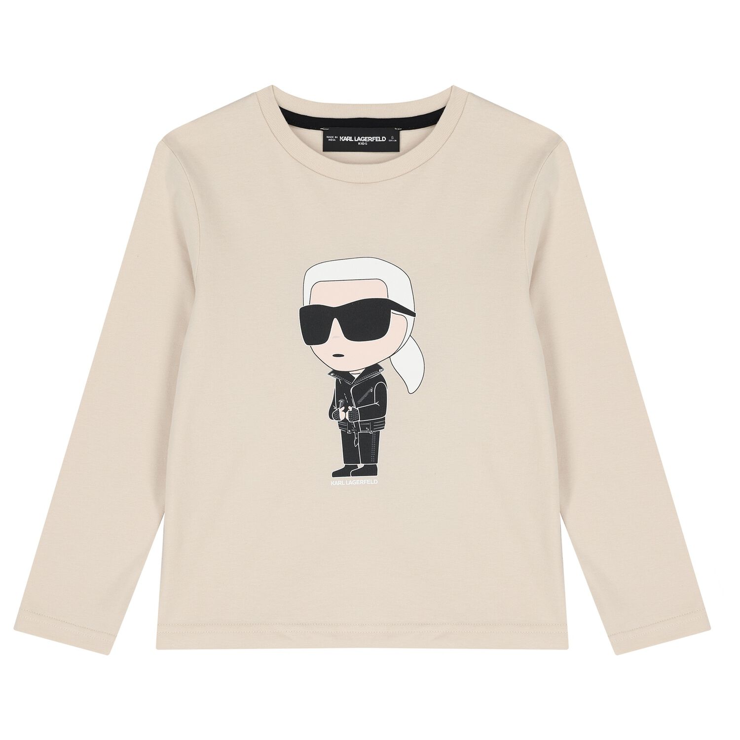 Boys Beige Ikonik Karl Long Sleeve Top , 2, hi-res