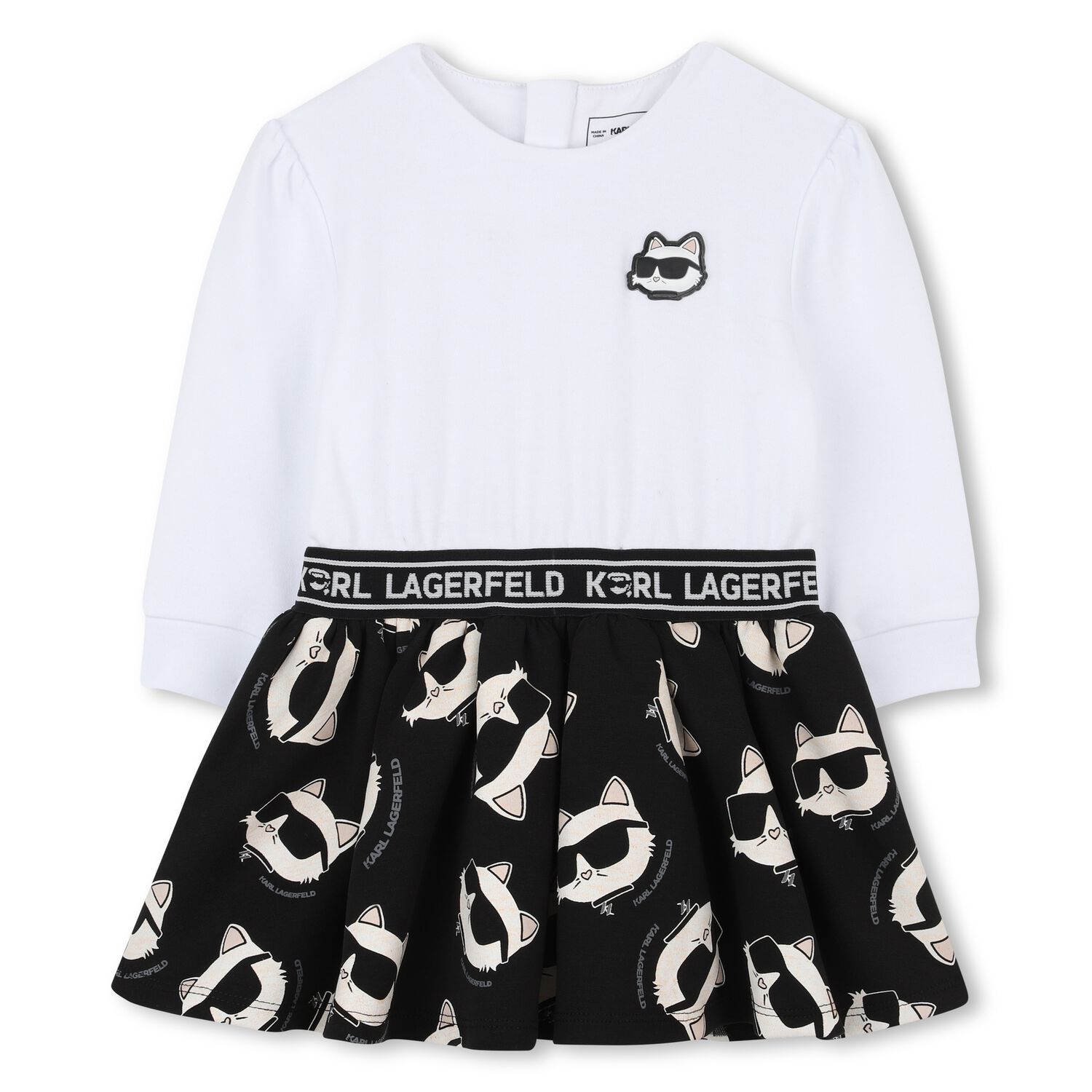 Younger Girls White & Black Choupette Dress , 1, hi-res
