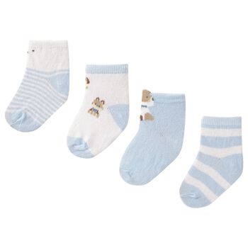 Baby Boys Blue & White Socks (4 Pack) 