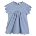 Younger Girls Blue Logo Scalloped Dress, 1, hi-res