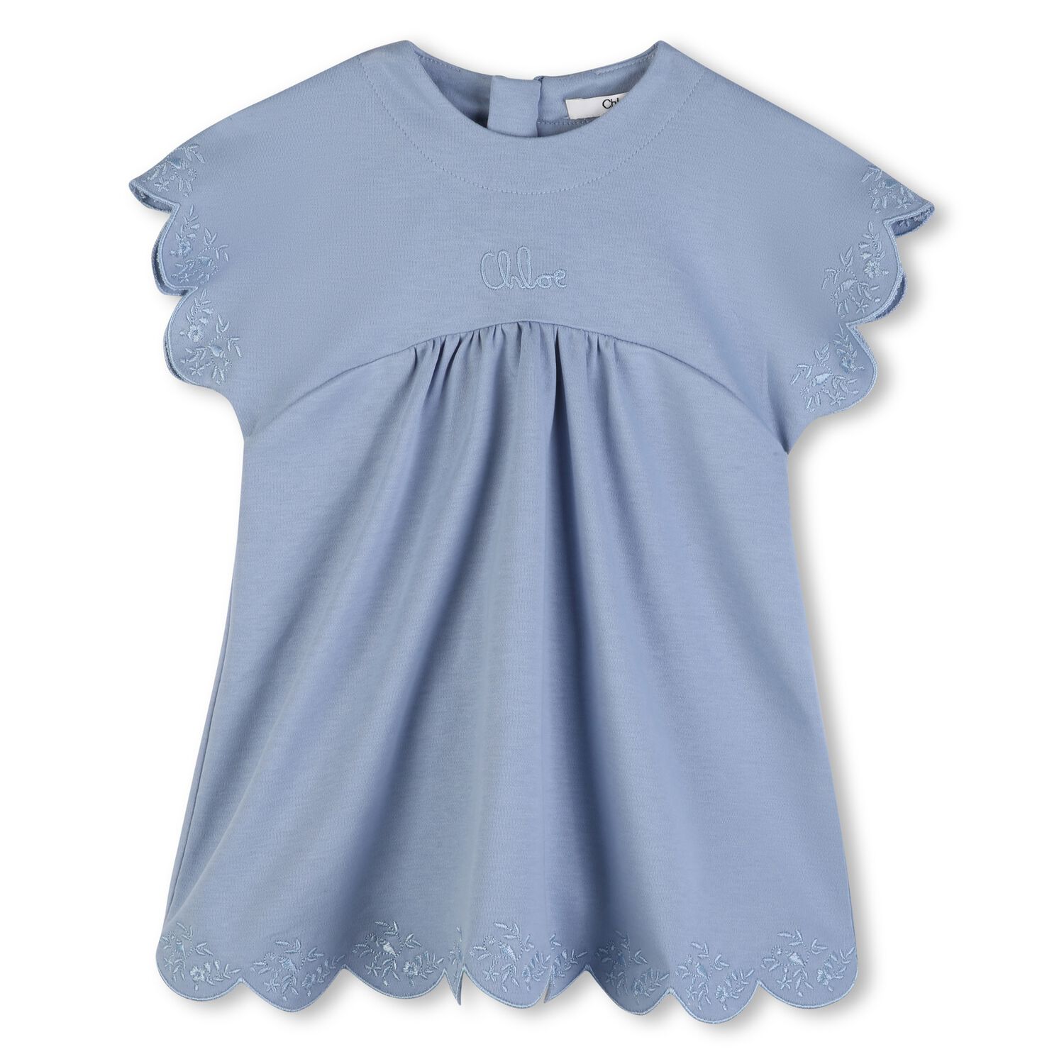 Younger Girls Blue Logo Scalloped Dress, 1, hi-res