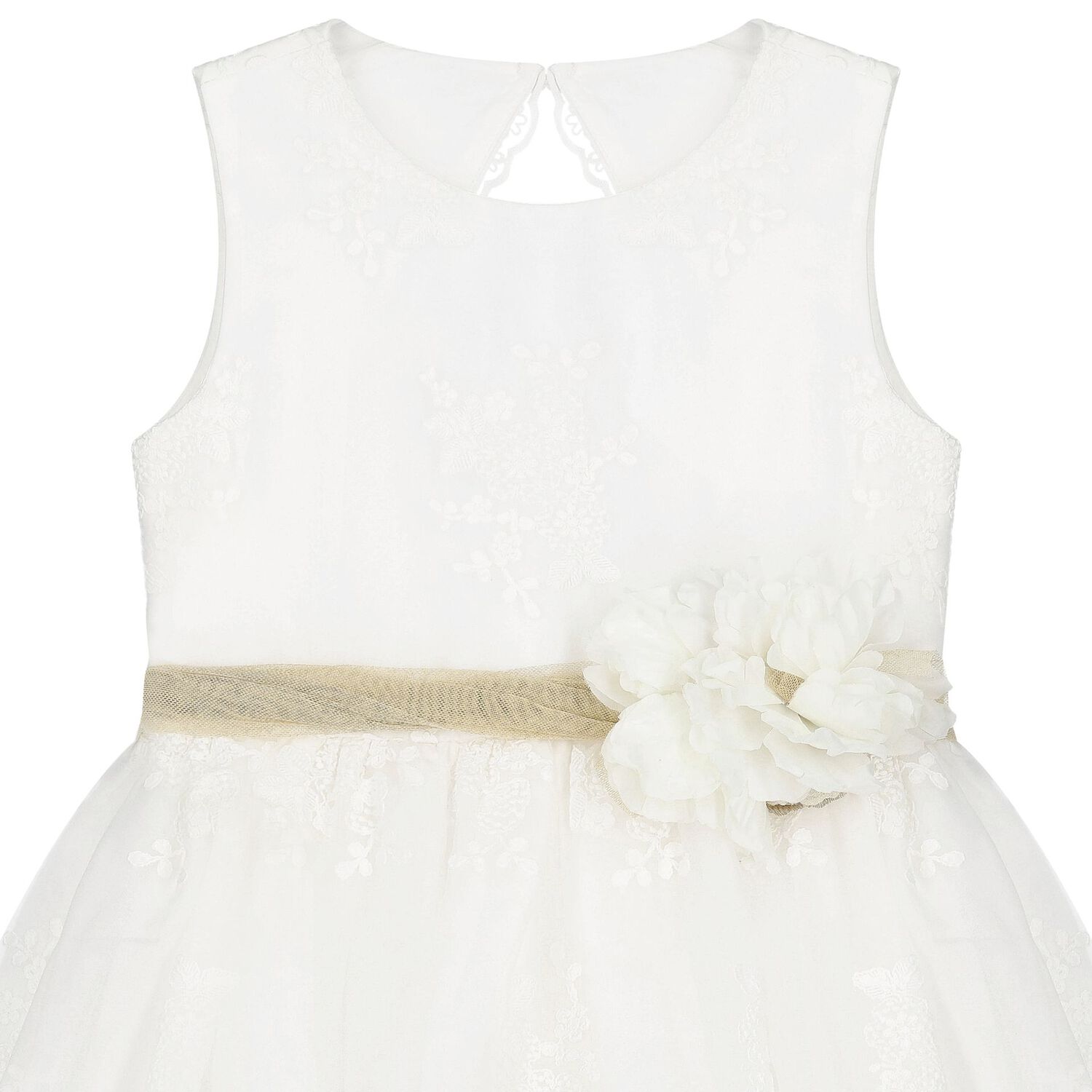 فستان مطرز من الأورجانزا باللون الأبيض للبنات, 1, hi-res image number null