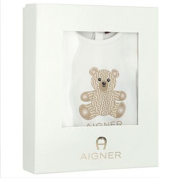 White Teddy Bear Logo Babygrow Set