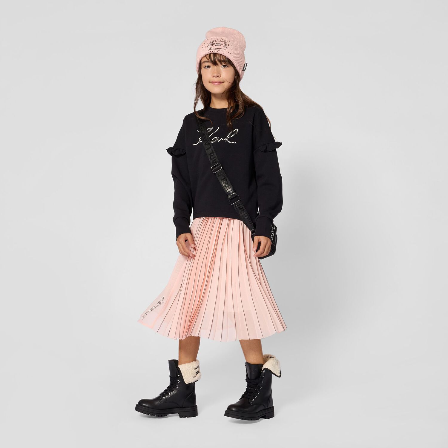 Mini Me Girls Black Logo Pearl Sweatshirt, 1, hi-res