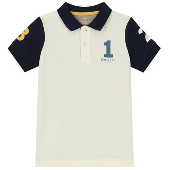 Boys Ivory & Beige Logo Polo Shirt