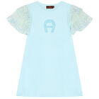 فستان بالشعار مطرز بالترتر باللون الأزرق, 2, hi-res