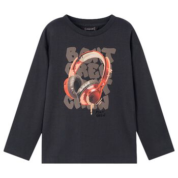 Boys Grey Headphone Long Sleeve Top
