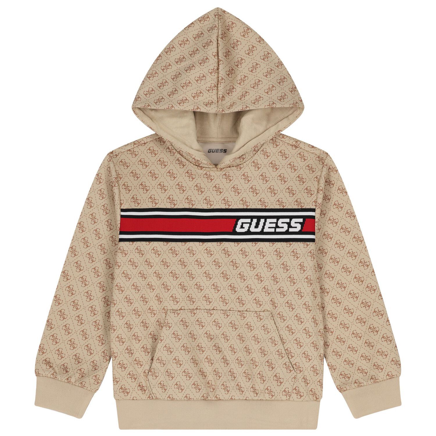 Boys Beige Logo Hooded Top, 1, hi-res