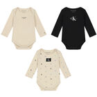 Black & Beige Logo Bodysuits ( 3-Pack ), 2, hi-res