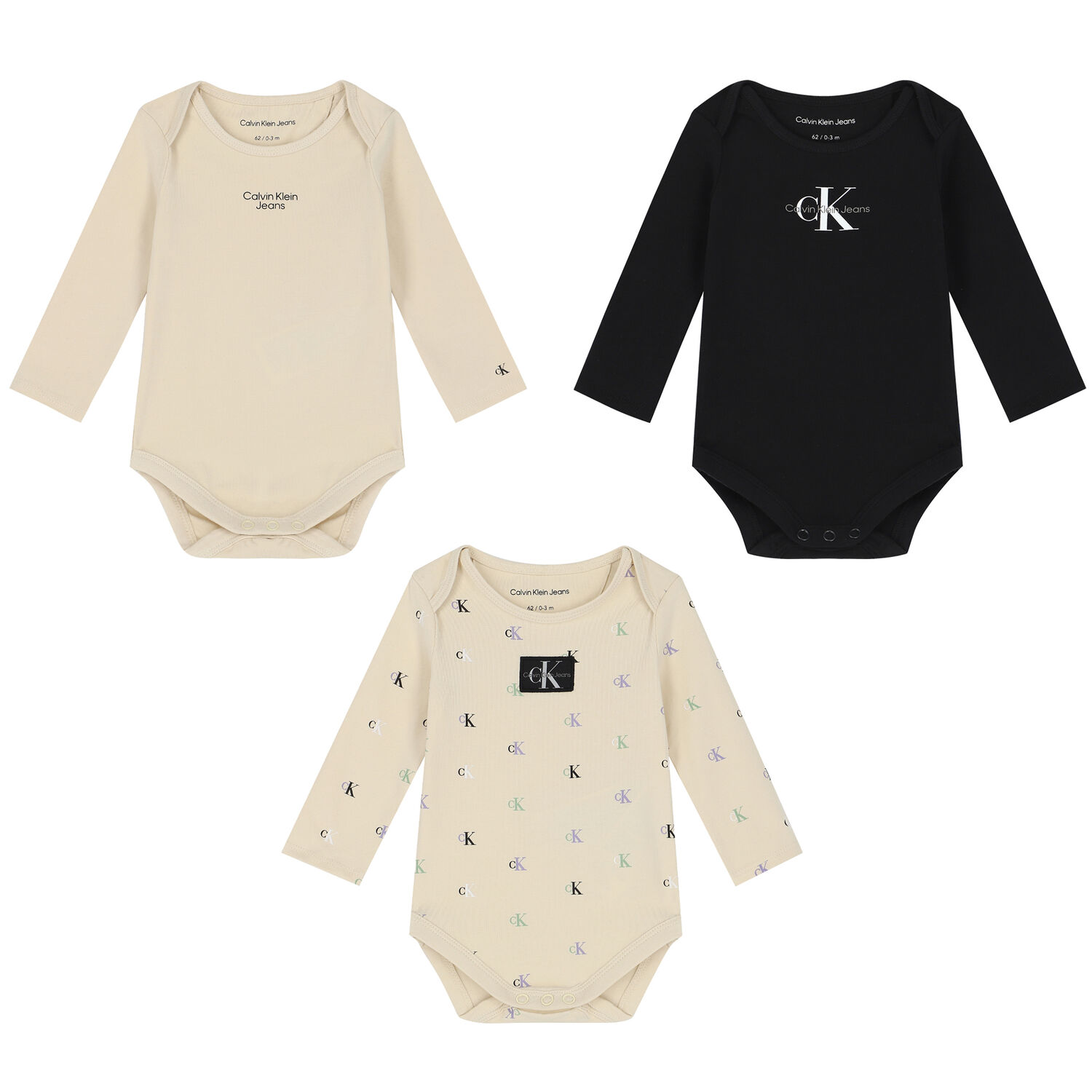 Black & Beige Logo Bodysuits ( 3-Pack ), 2, hi-res