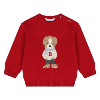Younger Boys Red Dog Knitted Sweatshirt