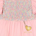 Girls Pink & Green Embellished Dress, 1, hi-res
