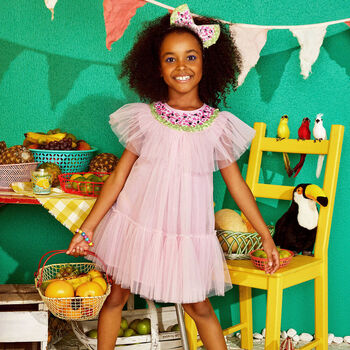 Girls Pink Logo Tulle Dress
