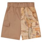 Boys Beige Geo Map Logo Shorts Set, 1, hi-res