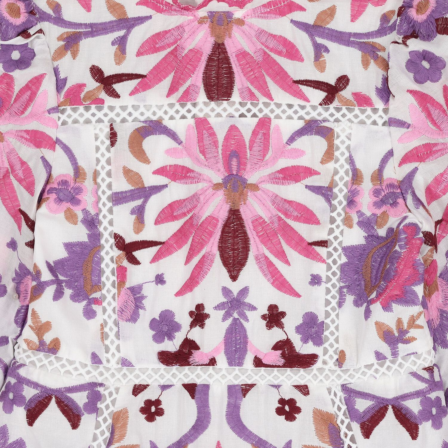 Girls White, Pink & Purple Embroidered Floral Dress, 1, hi-res image number null