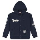 Boys Navy Blue Logo Hooded Top, 1, hi-res