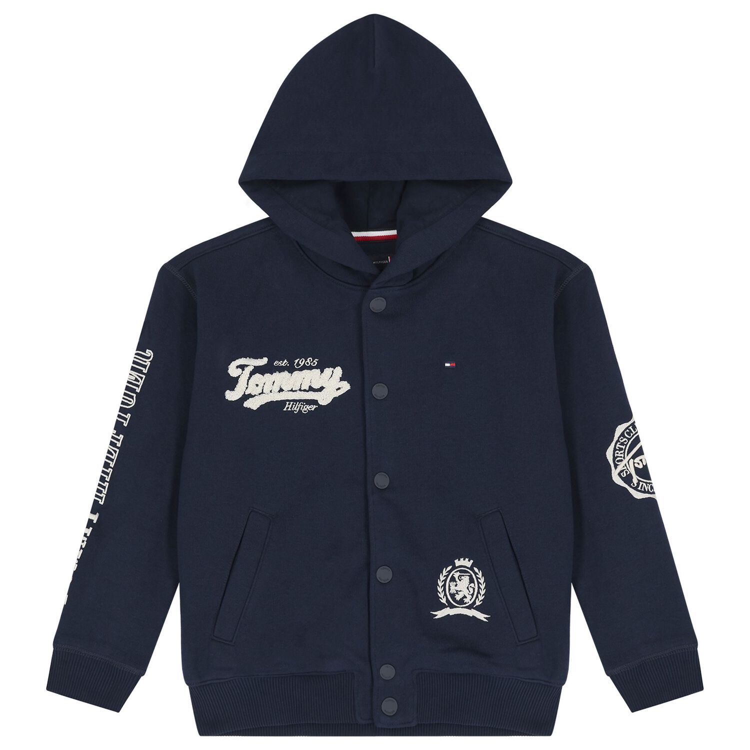 Boys Navy Blue Logo Hooded Top, 1, hi-res image number null