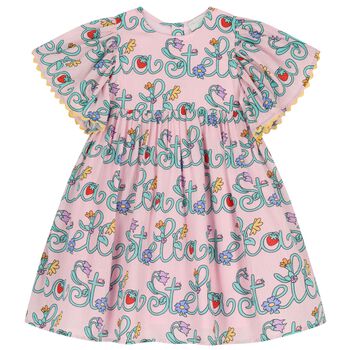 Girls Pink Logo Floral Dress