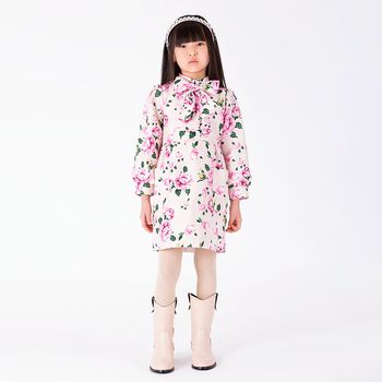 Girls Pink Floral Bow Dress