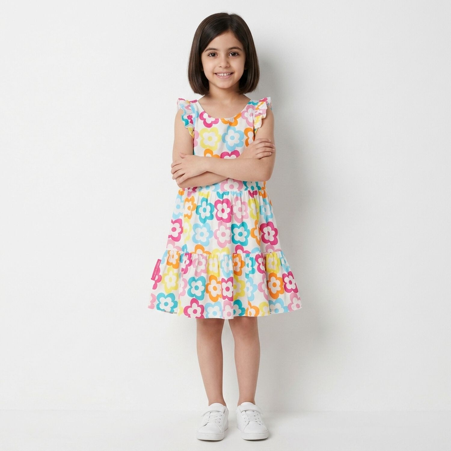 Girls Multi-Coloured Flower Dress, 1, hi-res