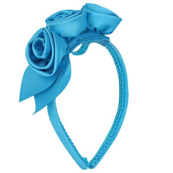 Girls Blue Floral Satin Hairband