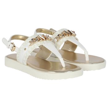 Girls Ivory & Gold Logo Sandals