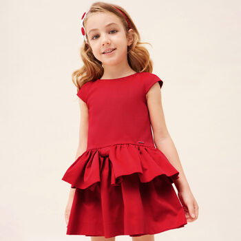 Girls Red Ruffle Bow Dress
