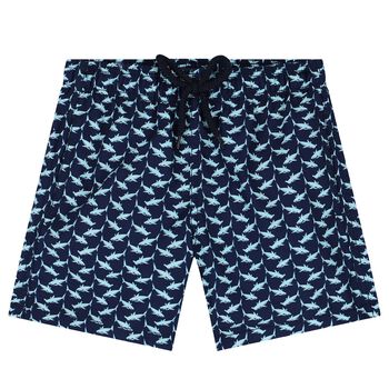 Boys Navy Blue Sharks Swim Shorts