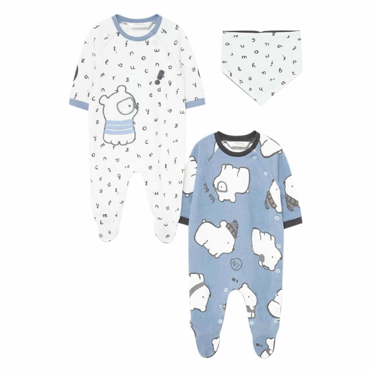 Boys Ivory & Blue Babygrows (2 Pack) & Bib, 1, hi-res