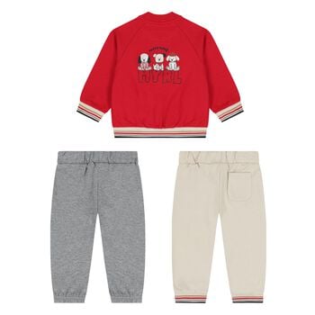 Younger Boys Red, Grey & Beige Puppy Tracksuit Set ( 3 Piece )