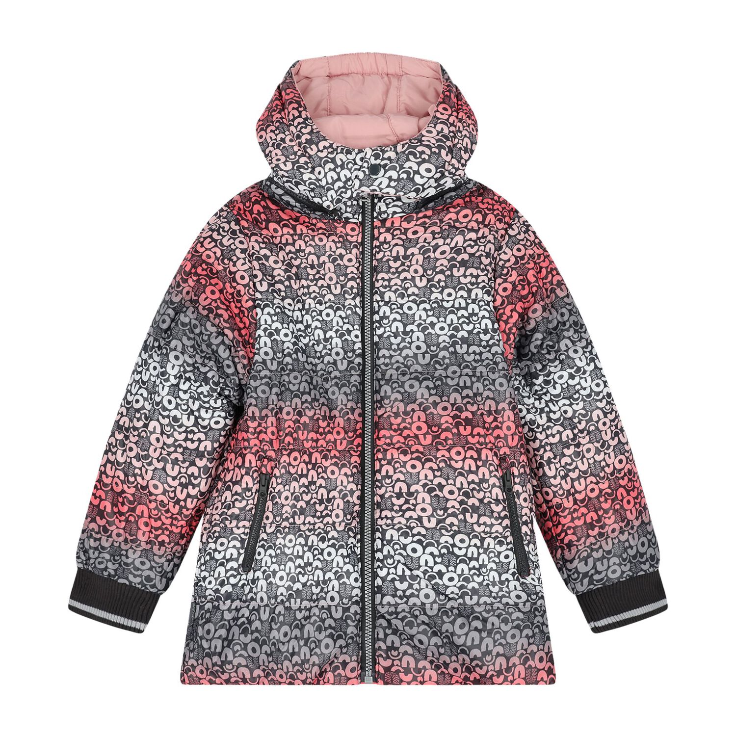 Girls Pink Reversible Hooded Coat, 1, hi-res image number null