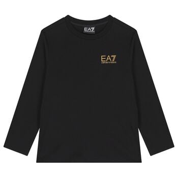 Boys Black Logo Long Sleeve Top
