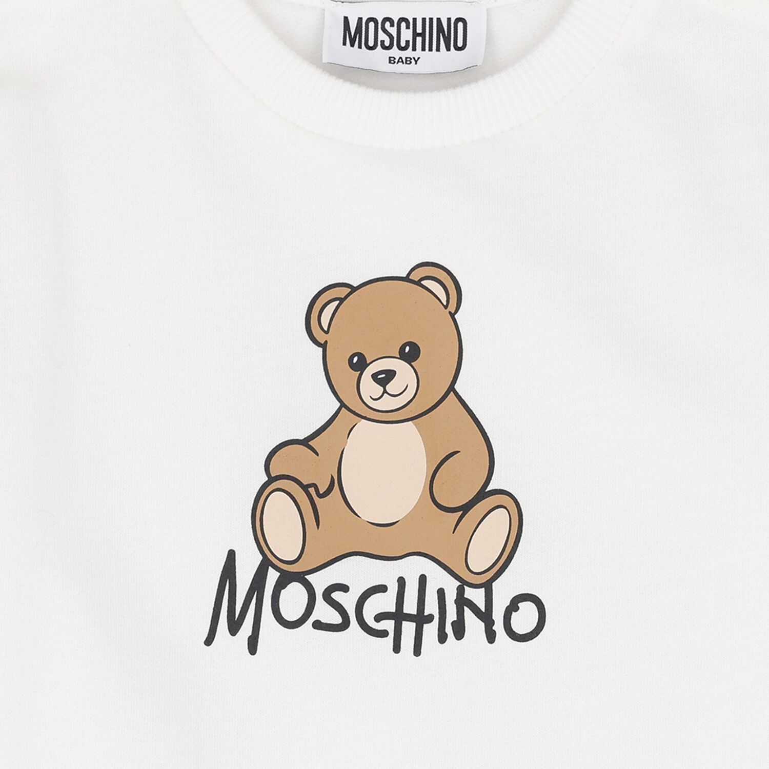 Younger Girls White Teddy Bear Logo Dress, 1, hi-res