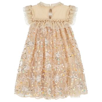 Girls Gold Embellished Tulle Dress