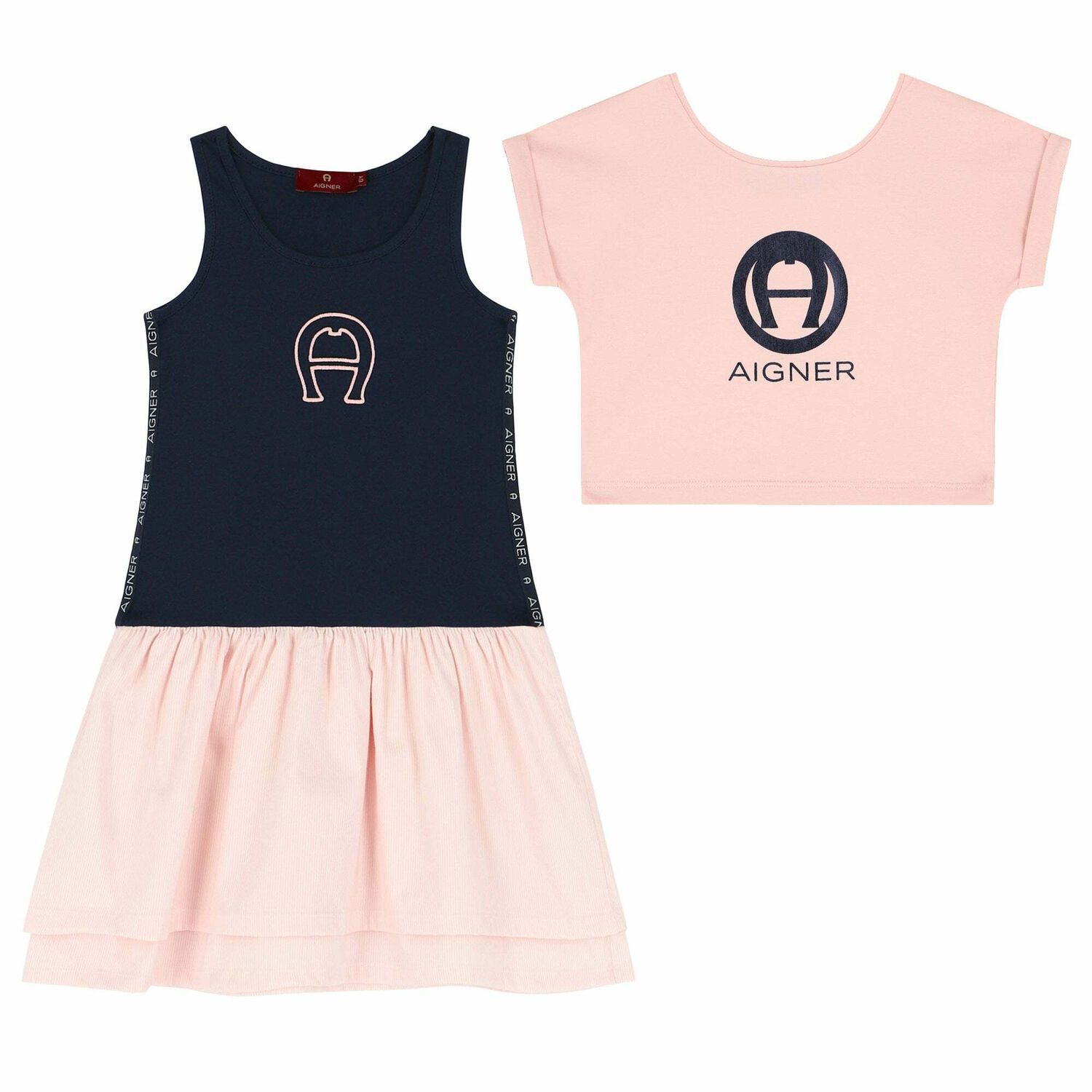 Girls Pink & Navy 2 Piece Dress Set, 2, hi-res