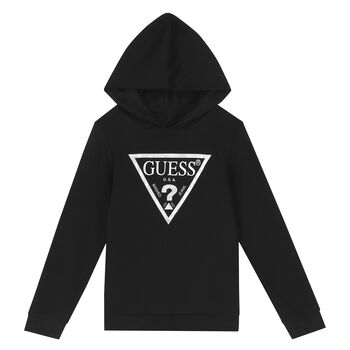 Girls Black Logo Hooded Top