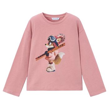 Girls Pink Fox Long Sleeve Top