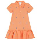 Baby Girls Orange Cotton Polo Dress, 1, hi-res