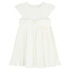 Girls White Bow Pleated Dress, 1, hi-res