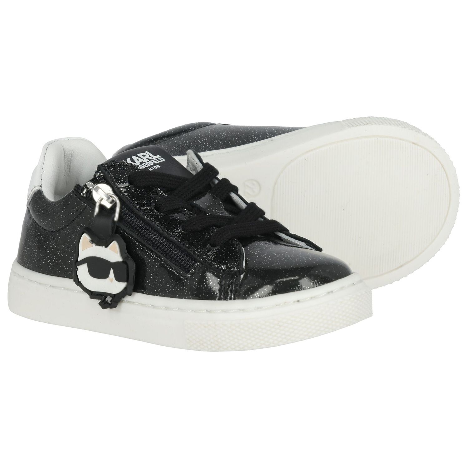 Girls Black Glitter Logo Trainers, 1, hi-res