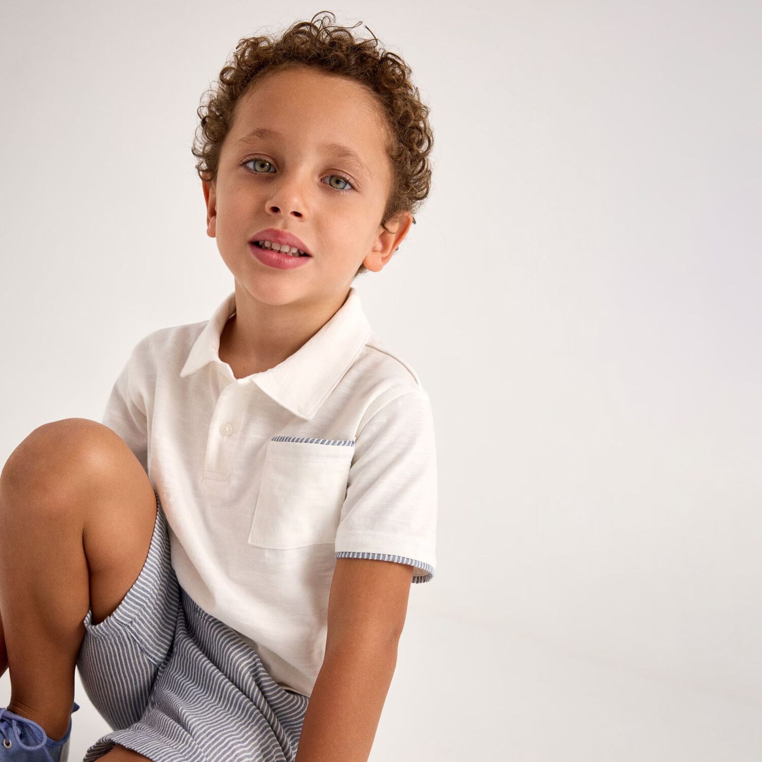Boys White & Navy Striped Shorts Set, 1, hi-res